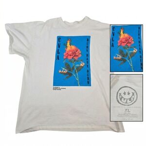 CVLA Burn Baby Burn Graphic Tee Shirt Mens XL White Rose Streetwear Oversized